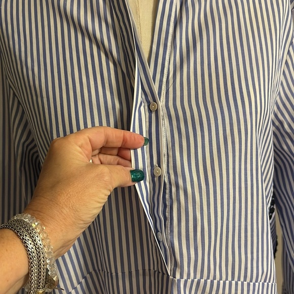 ZARA women’s relaxed fit striped 1/2 button down tunic blouse shirt open sides S - Picture 4 of 15